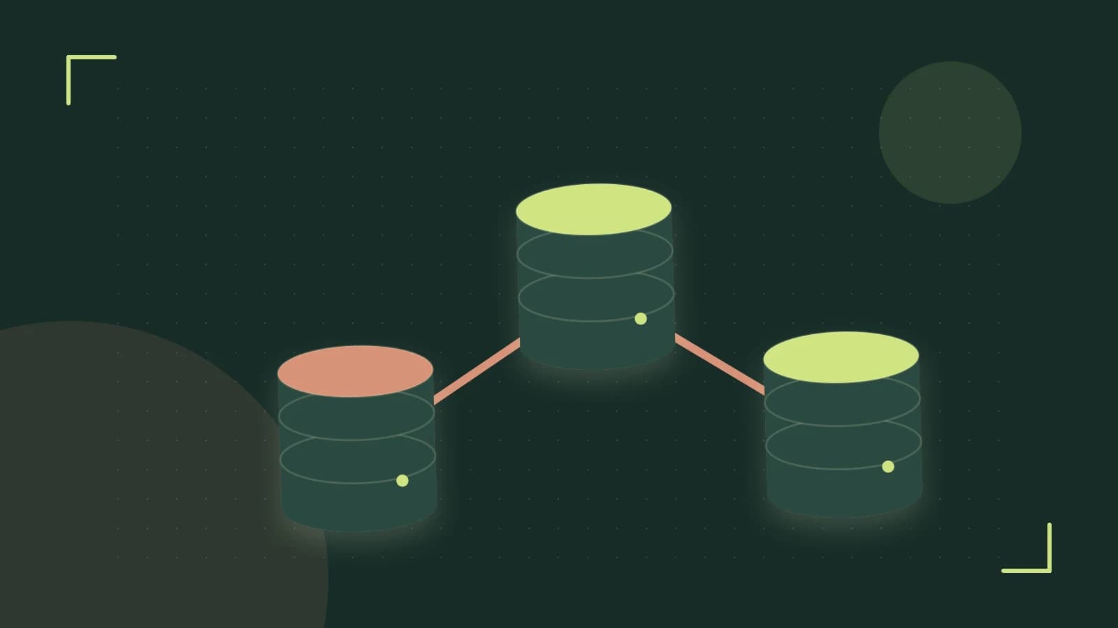 Editorial illustration of structured records, database cylinders and relationships between tables
