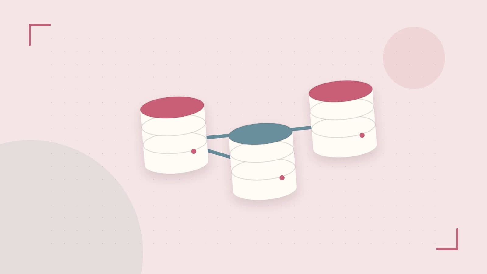 Editorial illustration of structured records, database cylinders and relationships between tables