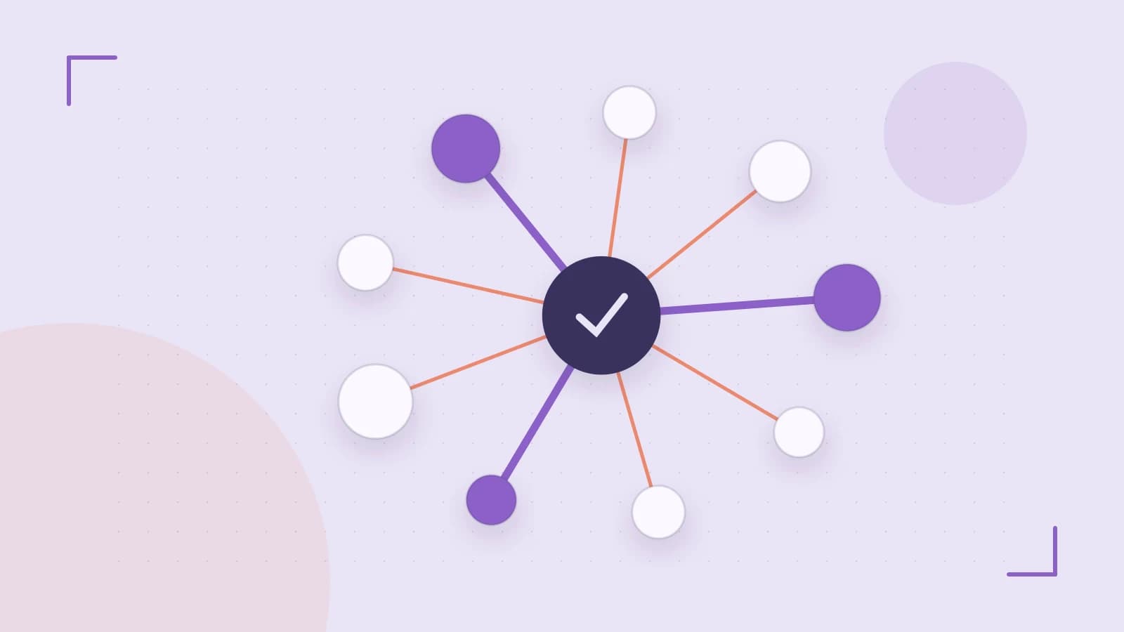 Editorial illustration of an algorithmic node graph with branching paths and a highlighted result