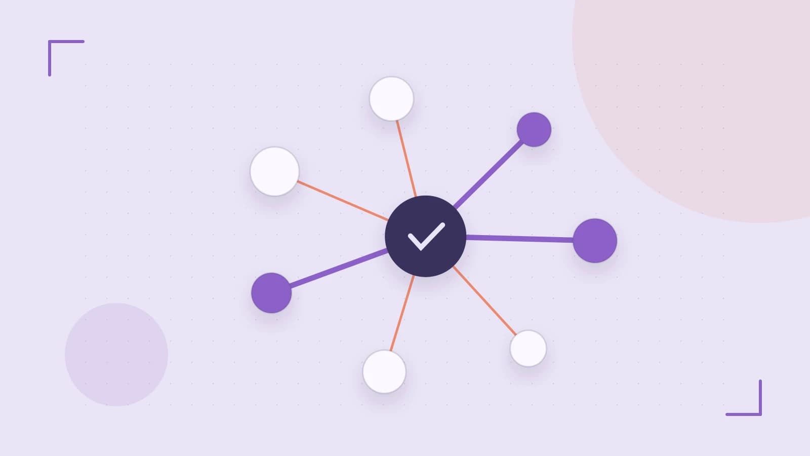 Editorial illustration of an algorithmic node graph with branching paths and a highlighted result