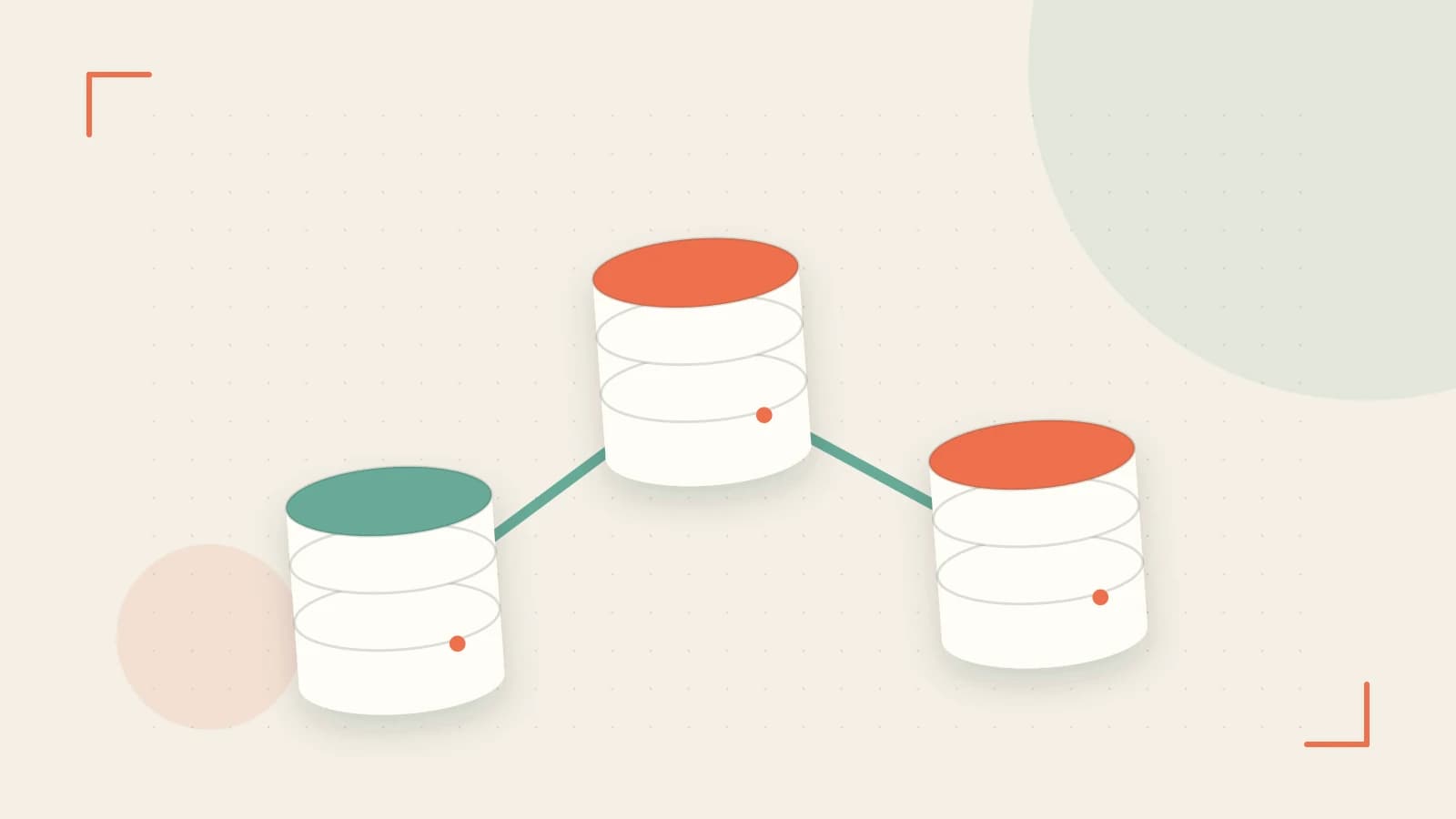 Editorial illustration of structured records, database cylinders and relationships between tables