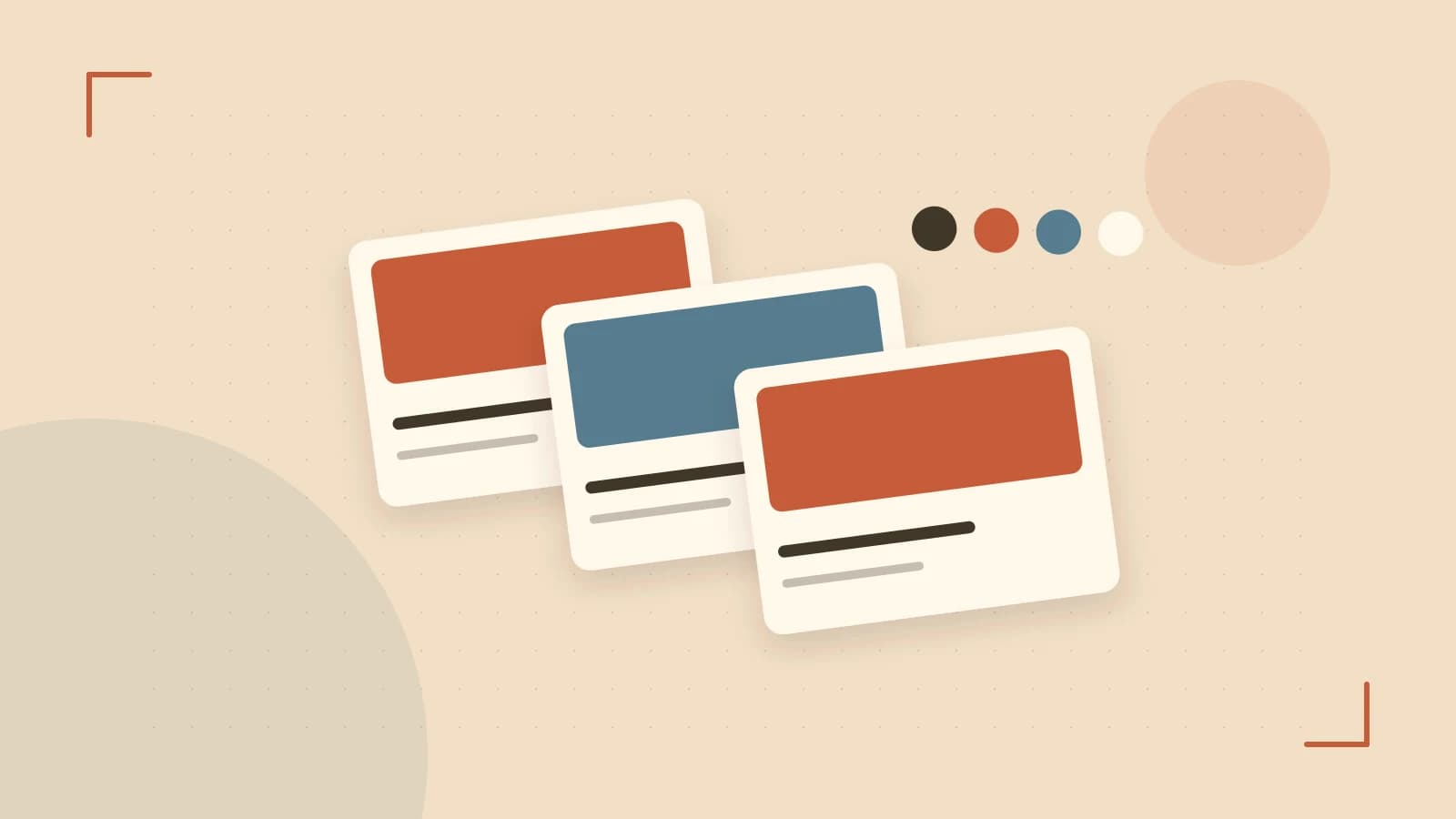 Editorial illustration of responsive browser layouts, overlapping design components and a color system