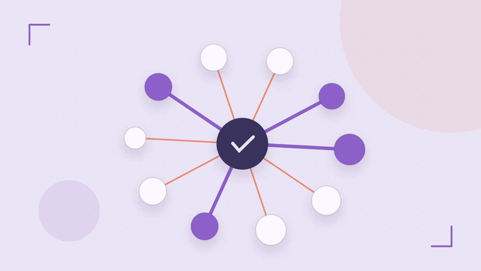 Editorial illustration of an algorithmic node graph with branching paths and a highlighted result