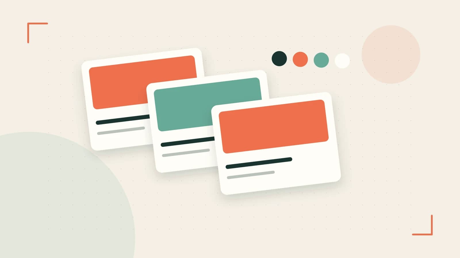 Editorial illustration of responsive browser layouts, overlapping design components and a color system