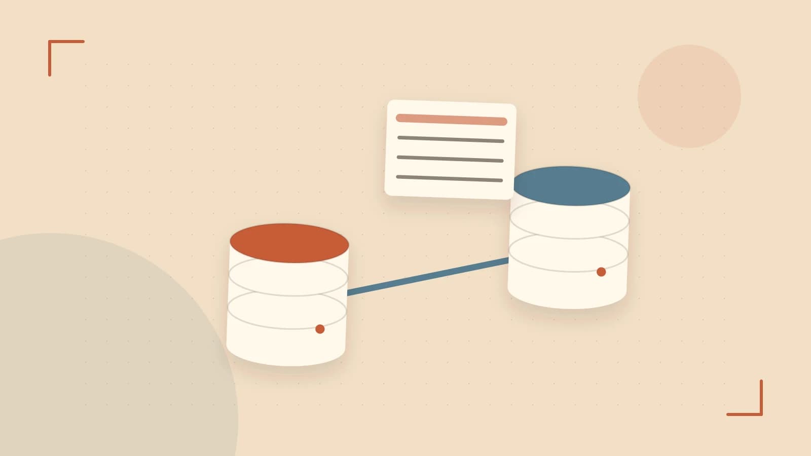 Editorial illustration of structured records, database cylinders and relationships between tables