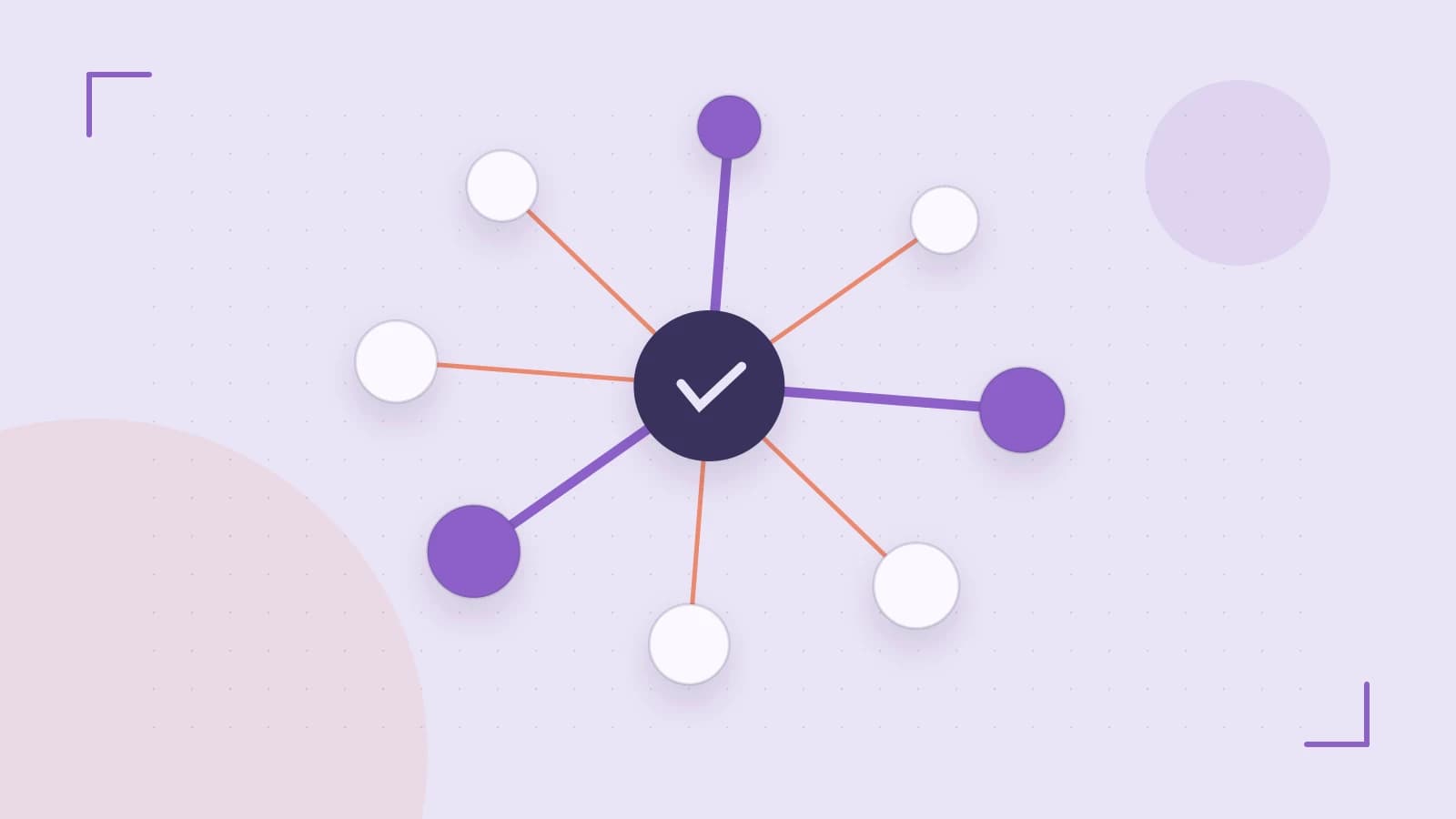 Editorial illustration of an algorithmic node graph with branching paths and a highlighted result