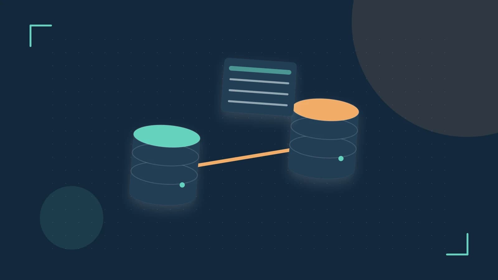 Editorial illustration of structured records, database cylinders and relationships between tables