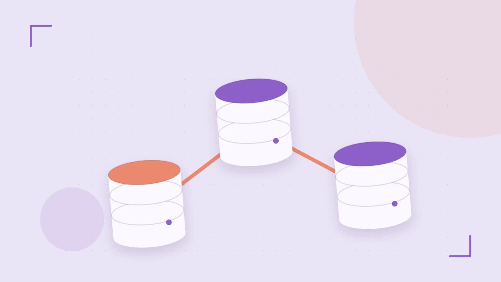 Editorial illustration of structured records, database cylinders and relationships between tables