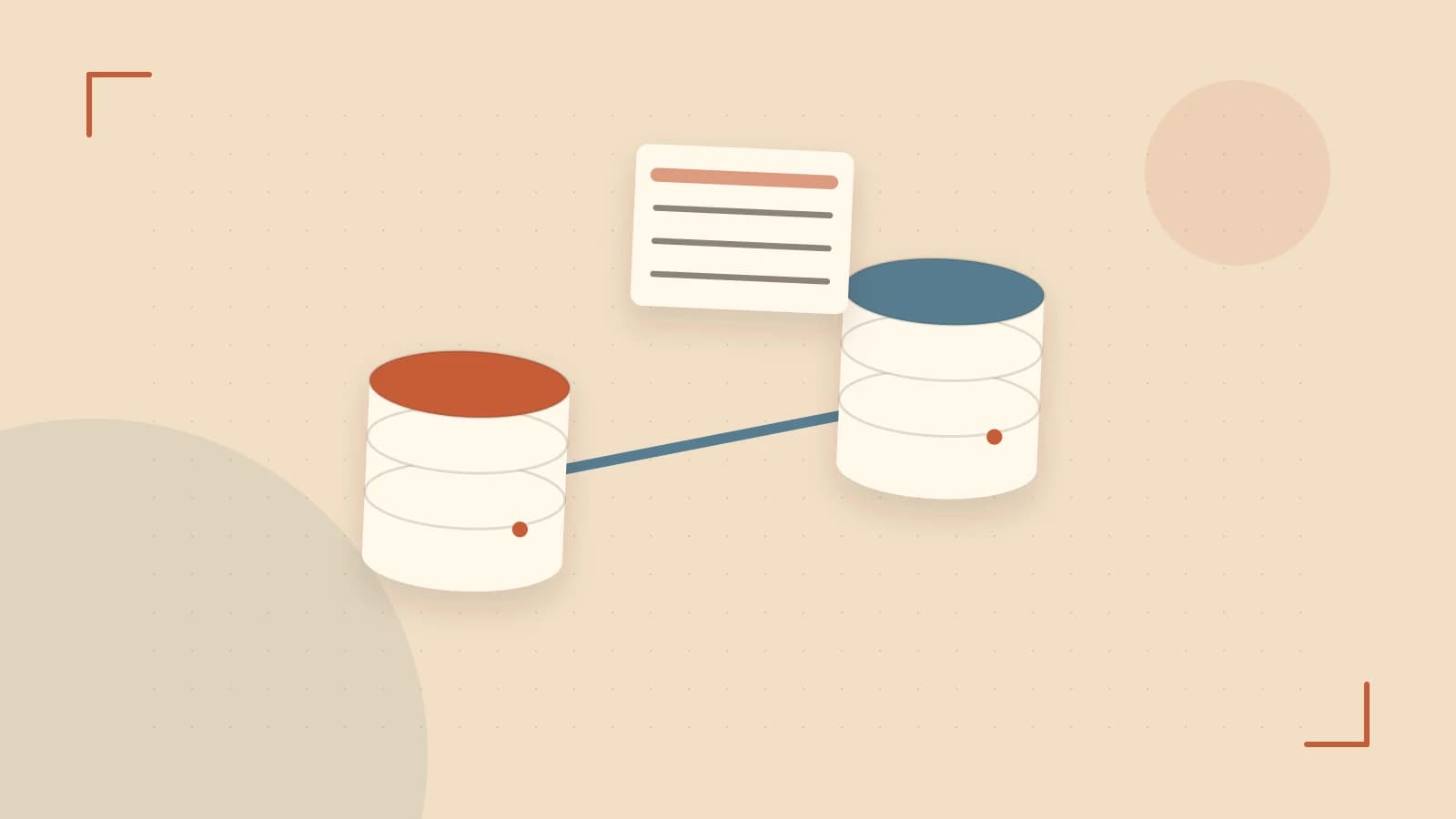 Editorial illustration of structured records, database cylinders and relationships between tables