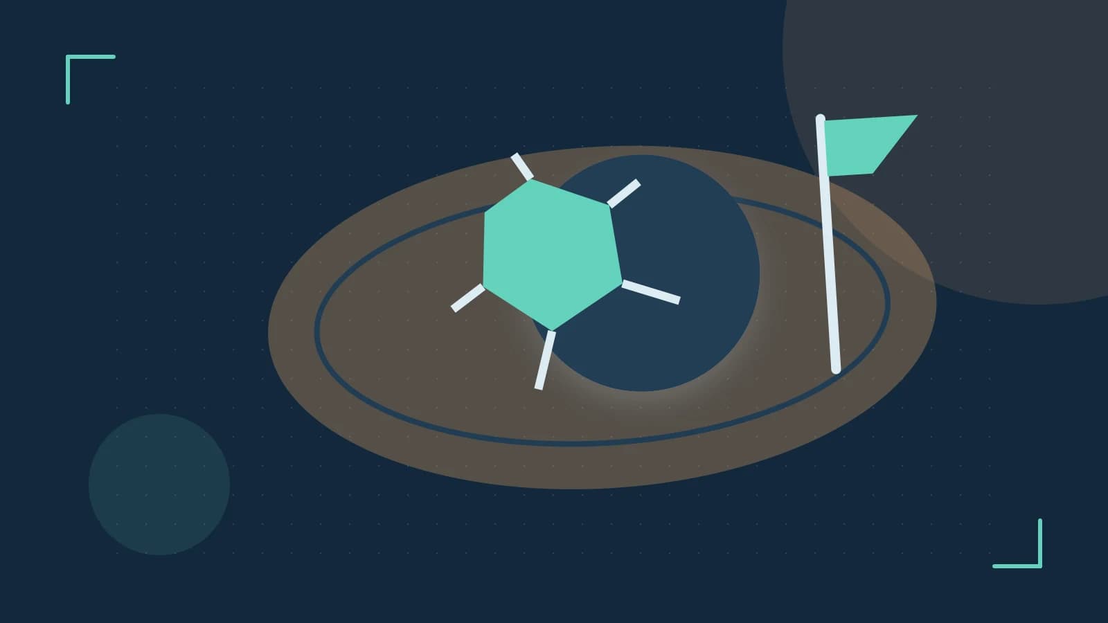 Editorial illustration of a stylized sports ball, stadium geometry and dynamic arcs
