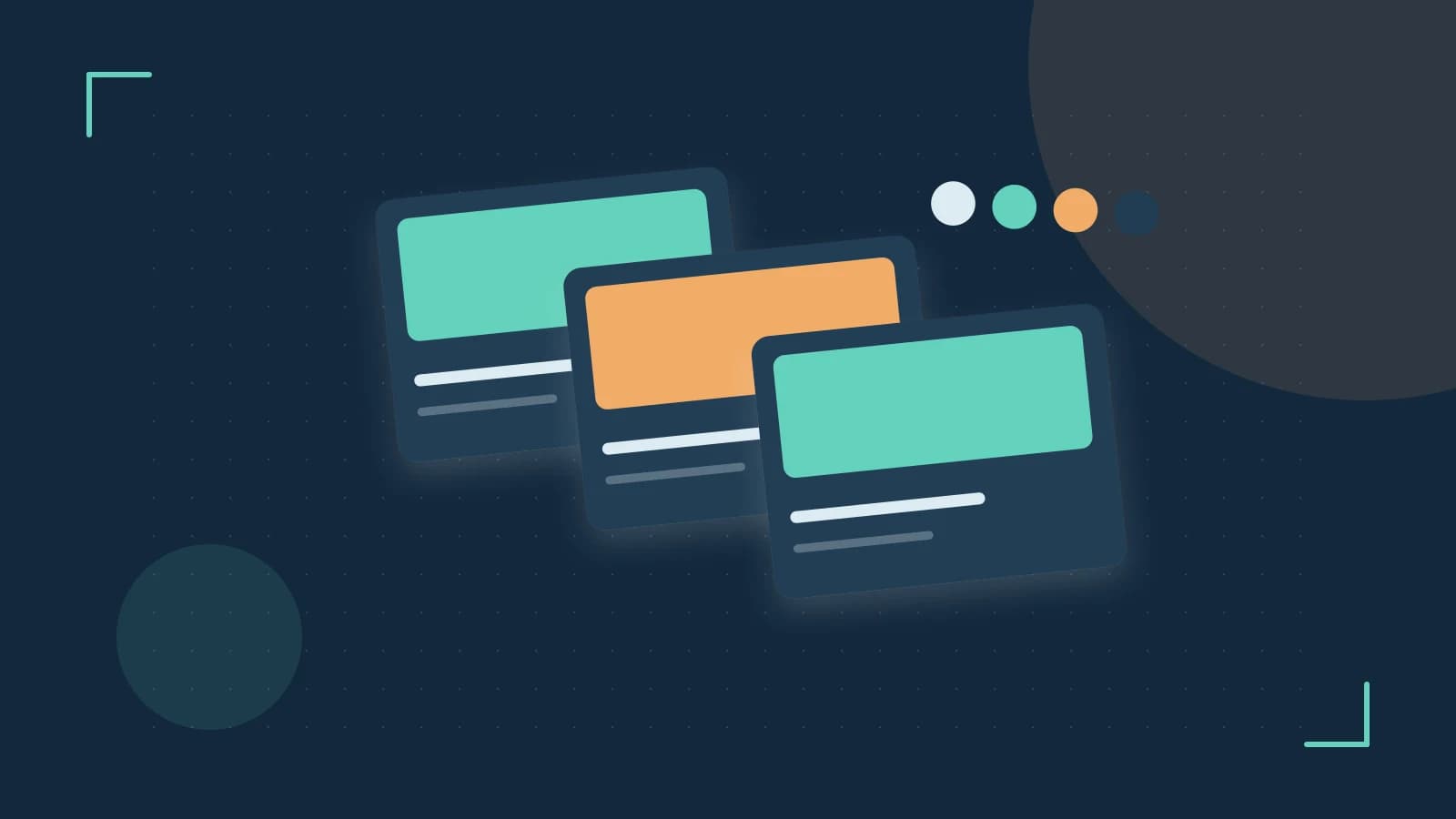 Editorial illustration of responsive browser layouts, overlapping design components and a color system