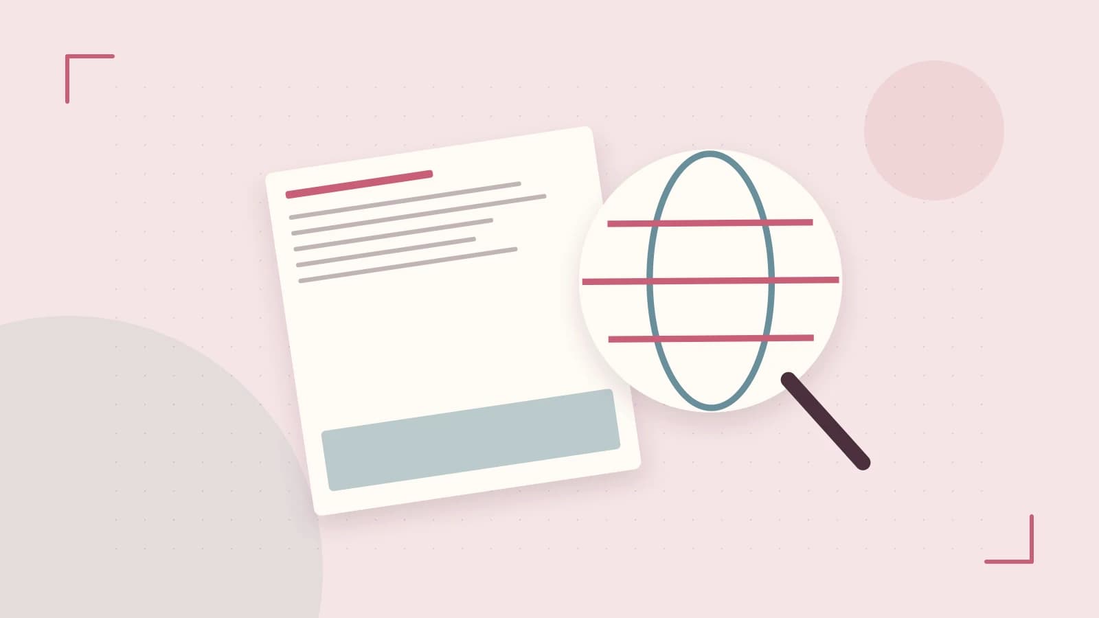 Editorial illustration of an editorial globe with meridians and layered geographic shapes