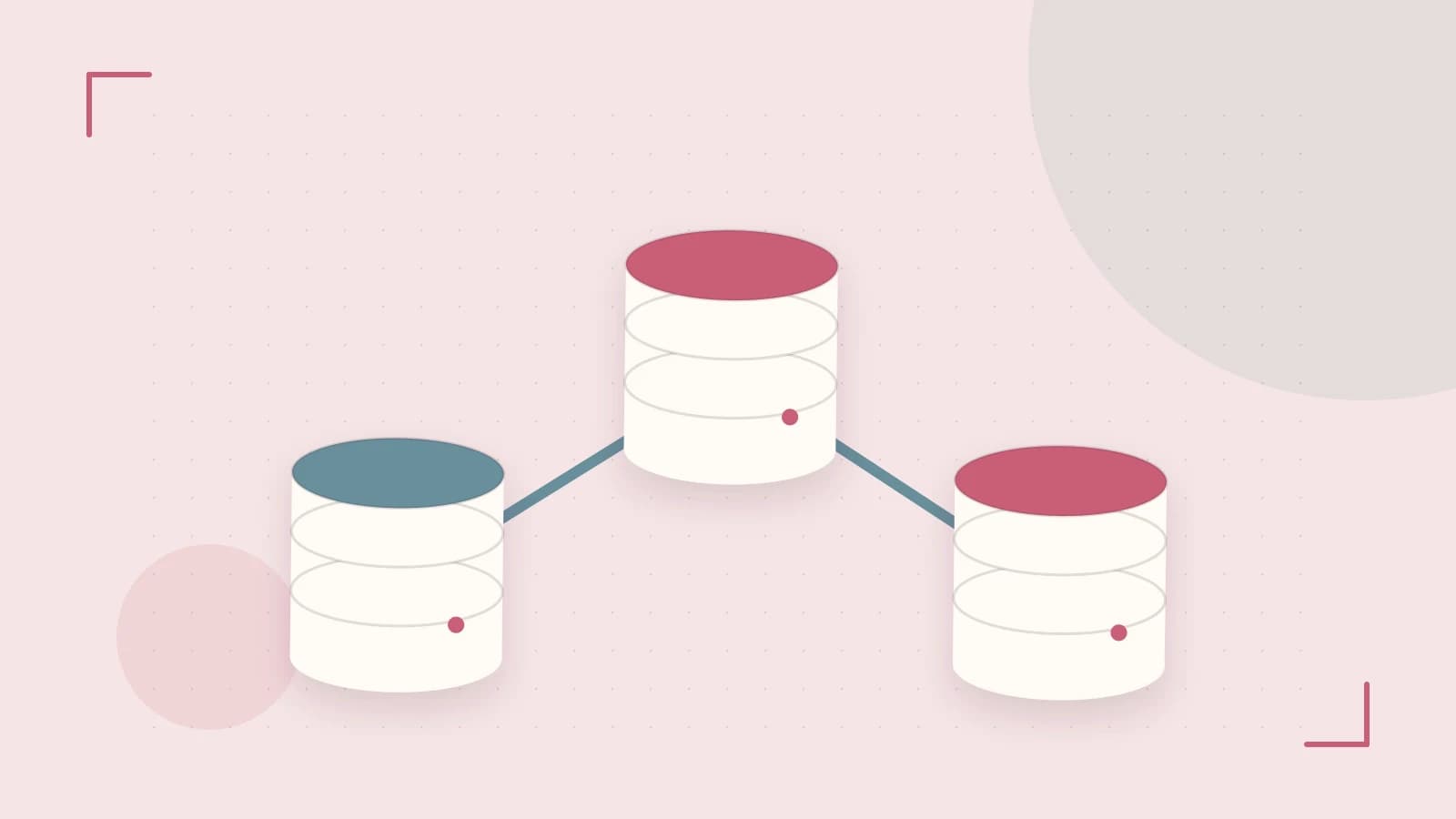 Editorial illustration of structured records, database cylinders and relationships between tables