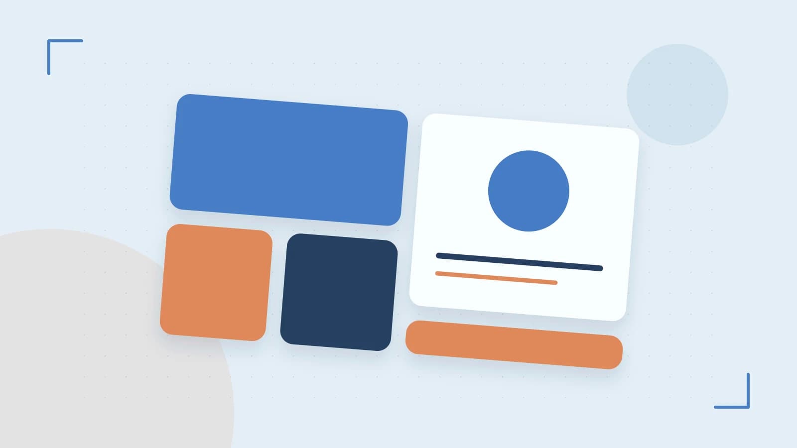 Editorial illustration of responsive browser layouts, overlapping design components and a color system