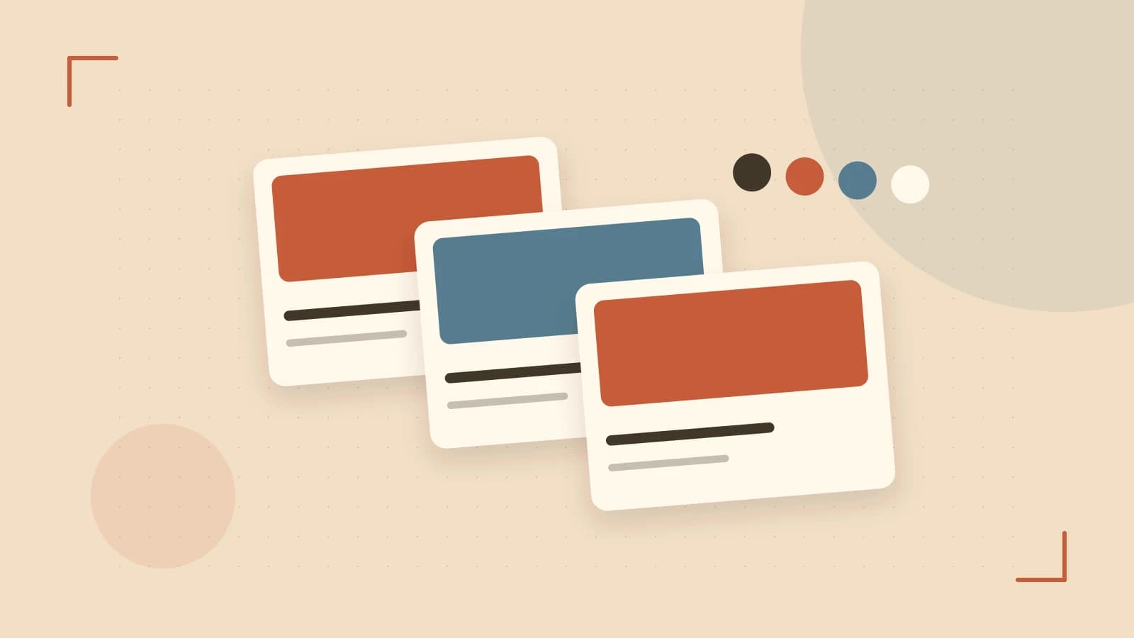 Editorial illustration of responsive browser layouts, overlapping design components and a color system