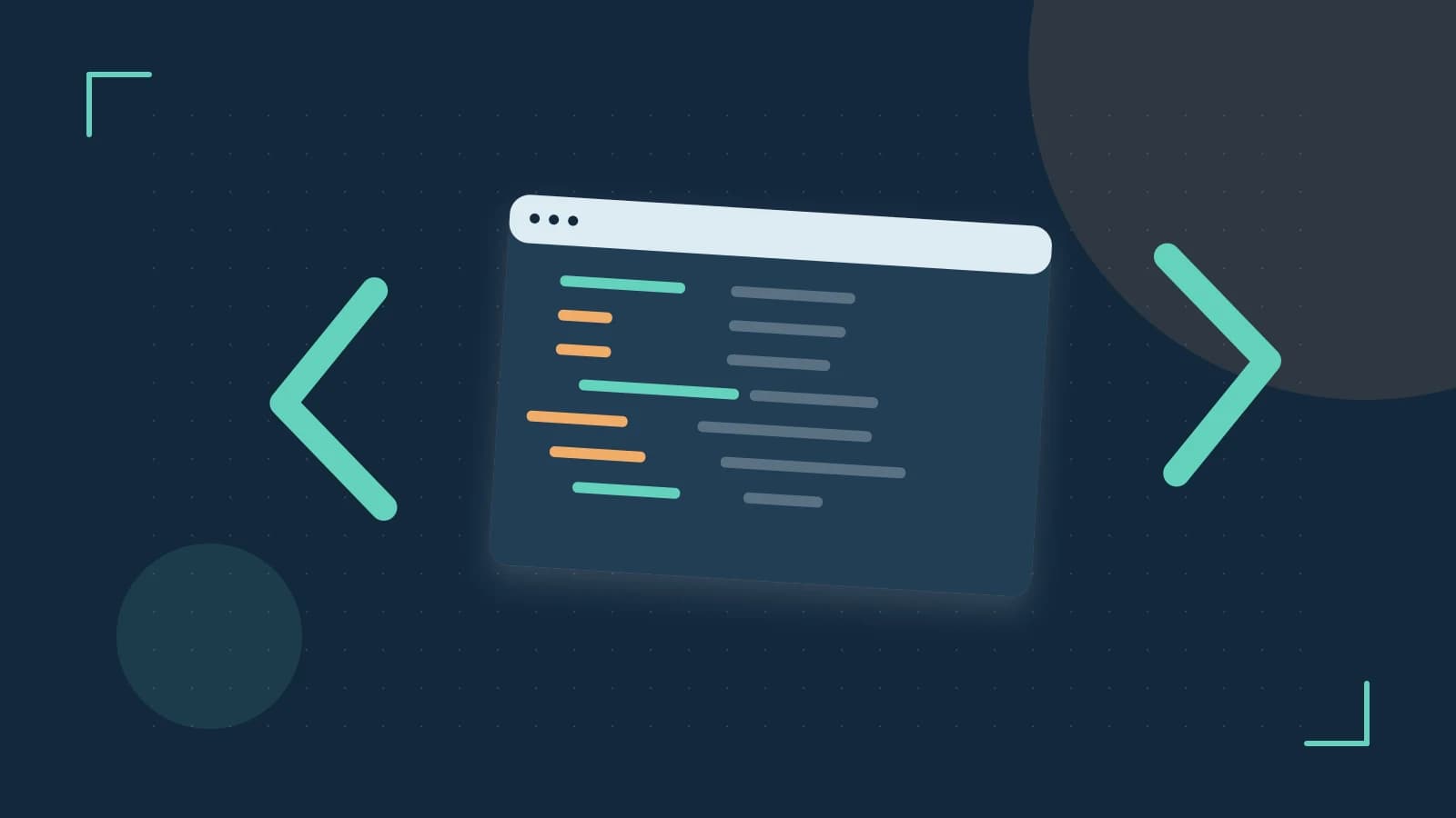Editorial illustration of an abstract code editor, syntax blocks and oversized programming brackets