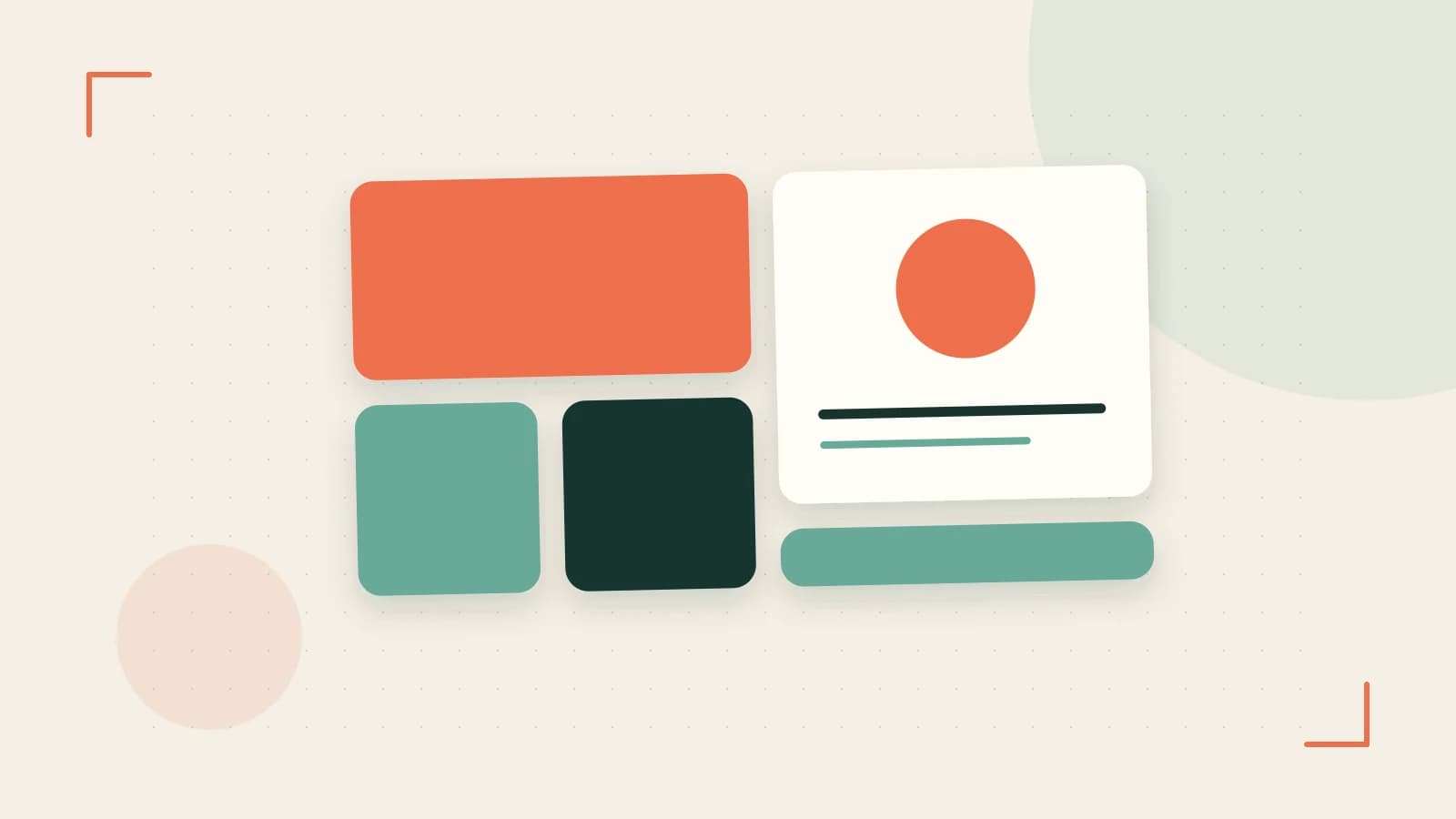 Editorial illustration of responsive browser layouts, overlapping design components and a color system