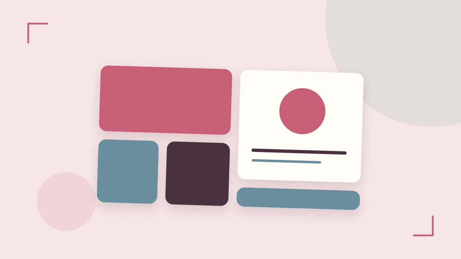 Editorial illustration of responsive browser layouts, overlapping design components and a color system