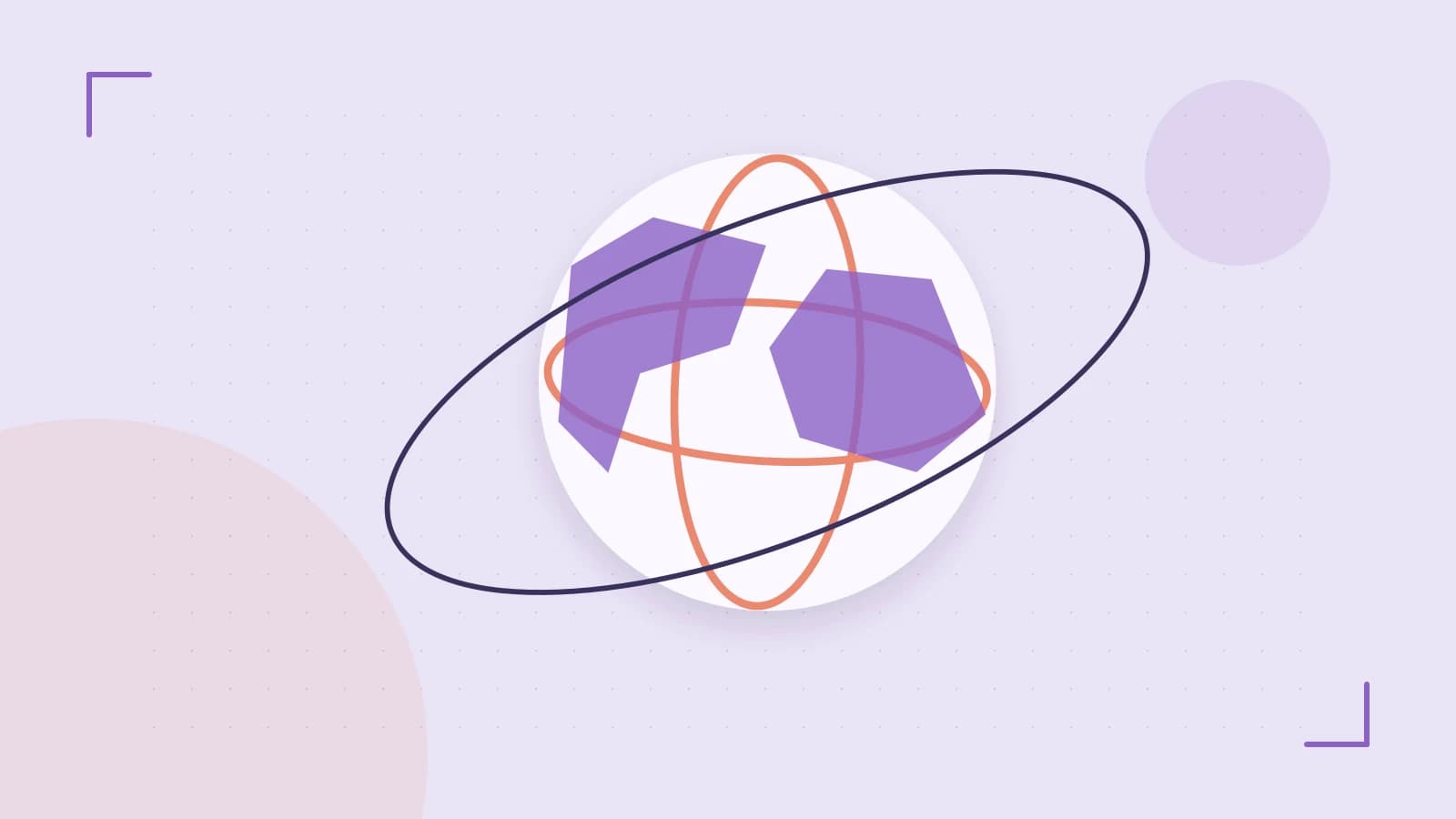 Editorial illustration of an editorial globe with meridians and layered geographic shapes