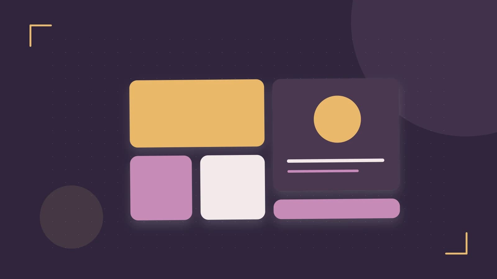 Editorial illustration of responsive browser layouts, overlapping design components and a color system