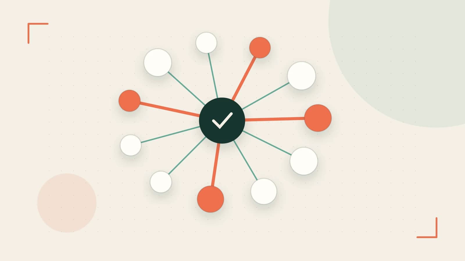 Editorial illustration of an algorithmic node graph with branching paths and a highlighted result