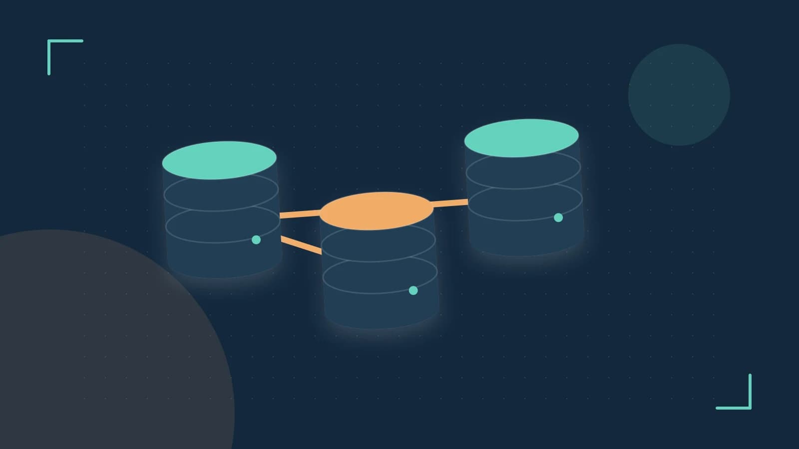 Editorial illustration of structured records, database cylinders and relationships between tables