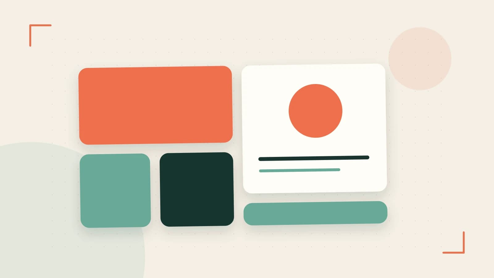Editorial illustration of responsive browser layouts, overlapping design components and a color system