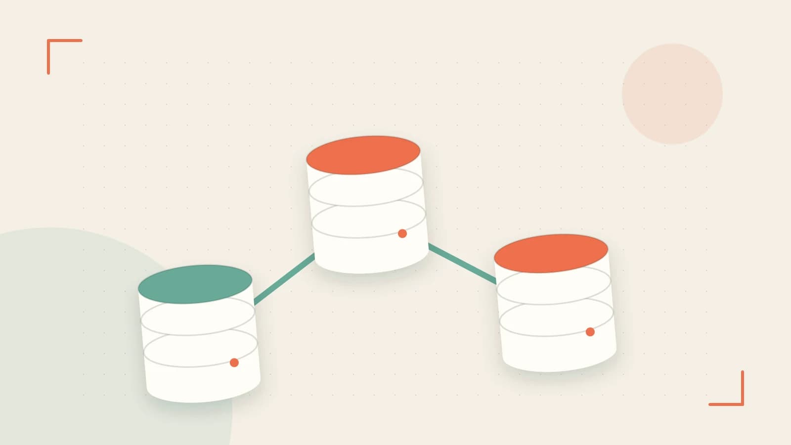 Editorial illustration of structured records, database cylinders and relationships between tables