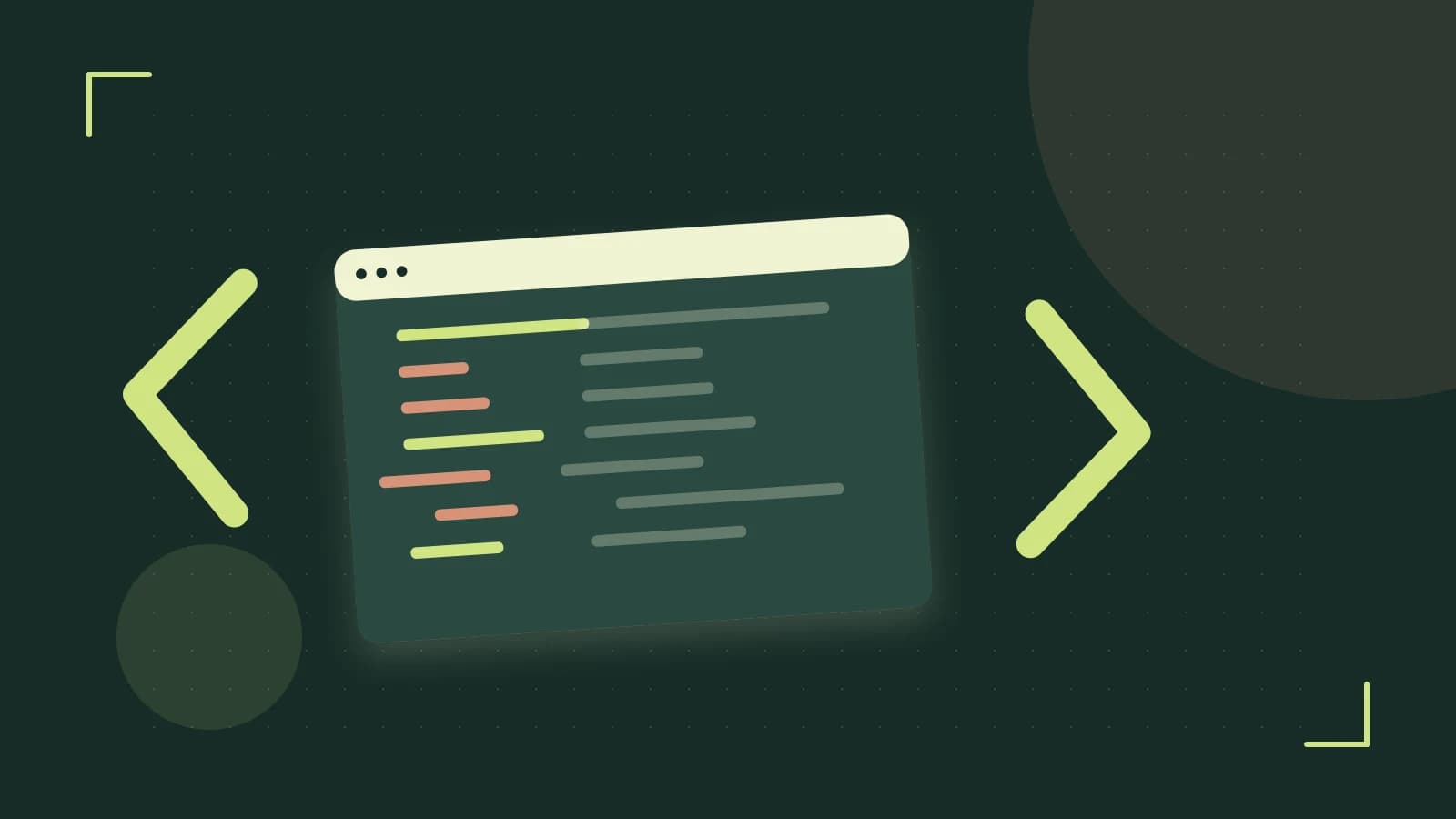 Editorial illustration of an abstract code editor, syntax blocks and oversized programming brackets