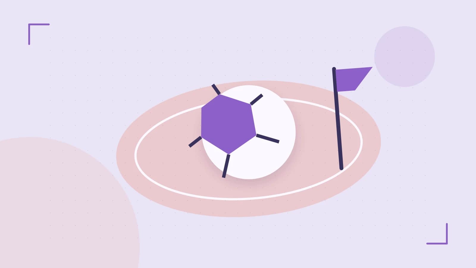Editorial illustration of a stylized sports ball, stadium geometry and dynamic arcs