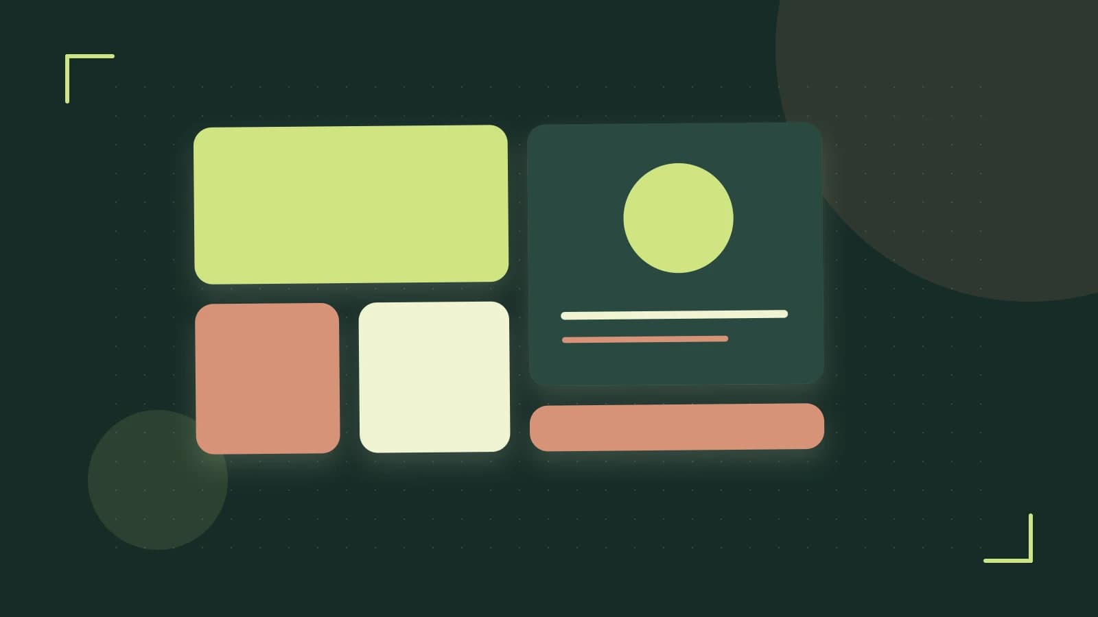 Editorial illustration of responsive browser layouts, overlapping design components and a color system