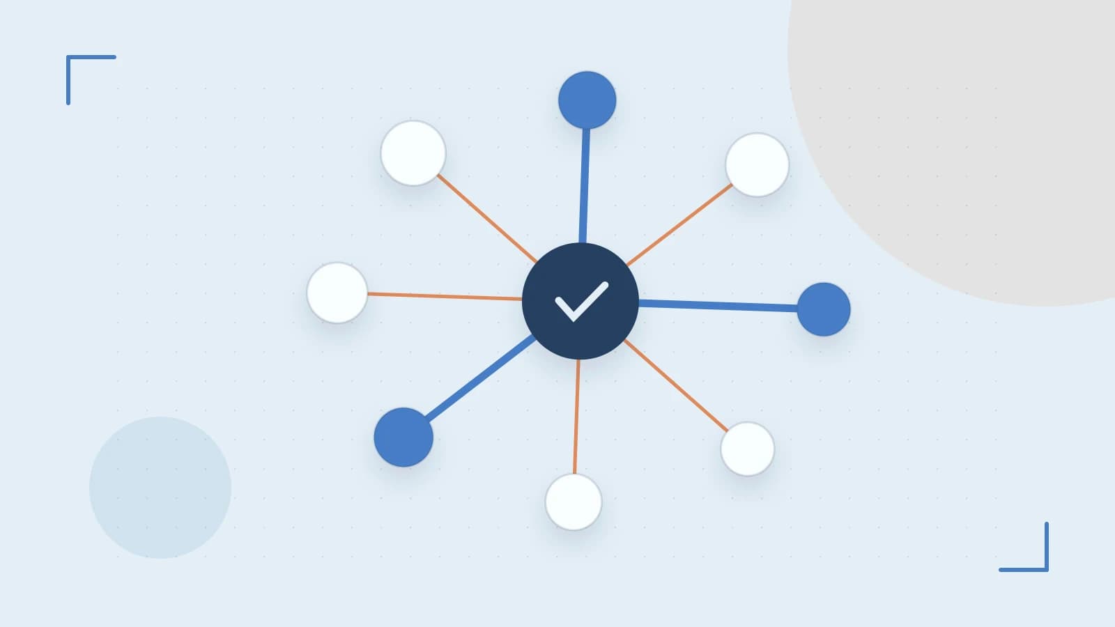 Editorial illustration of an algorithmic node graph with branching paths and a highlighted result