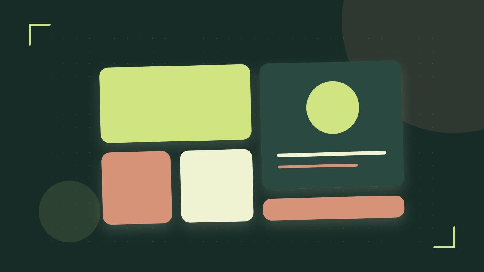 Editorial illustration of responsive browser layouts, overlapping design components and a color system