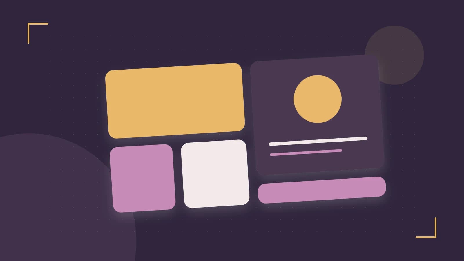 Editorial illustration of responsive browser layouts, overlapping design components and a color system