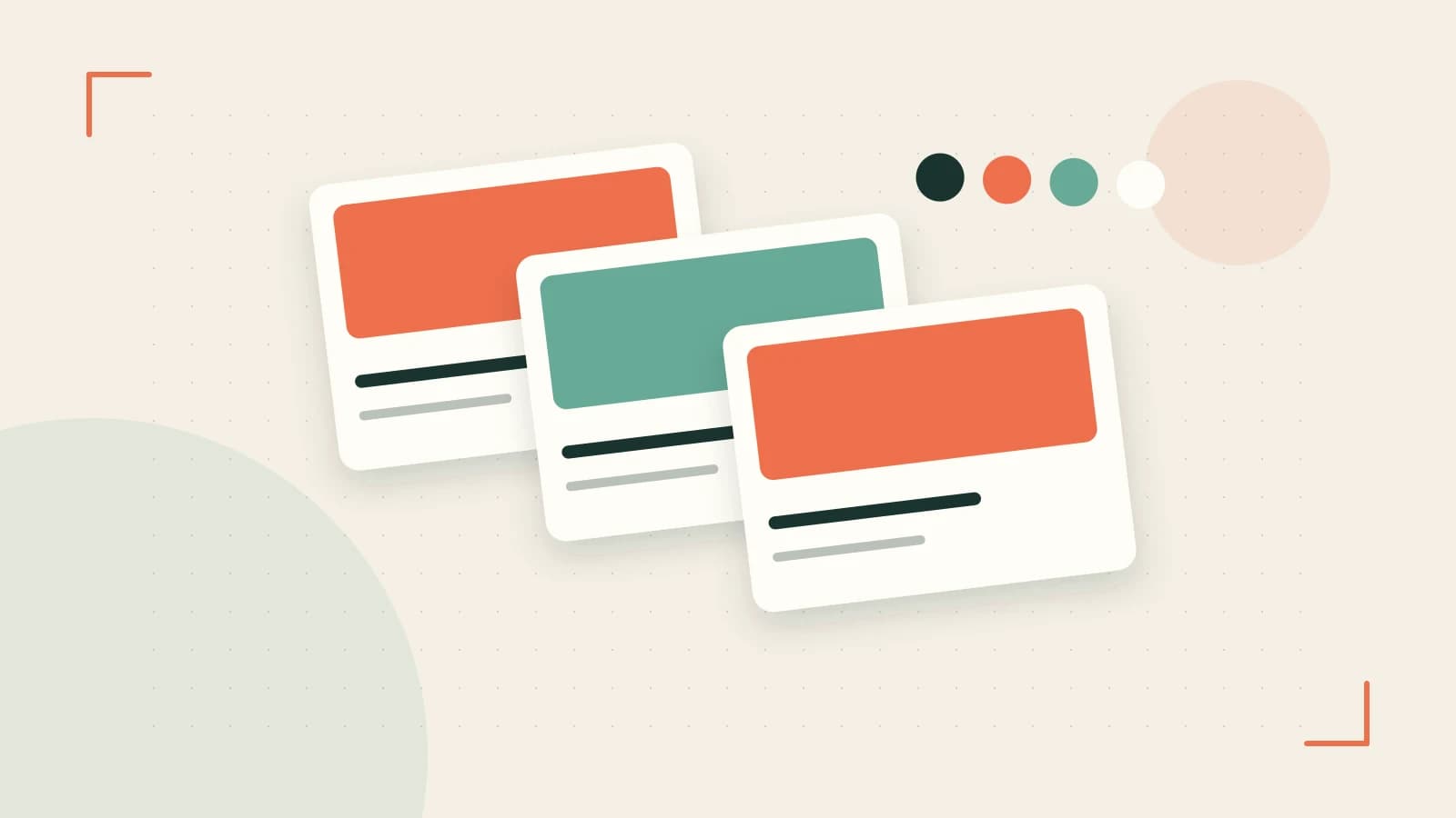 Editorial illustration of responsive browser layouts, overlapping design components and a color system