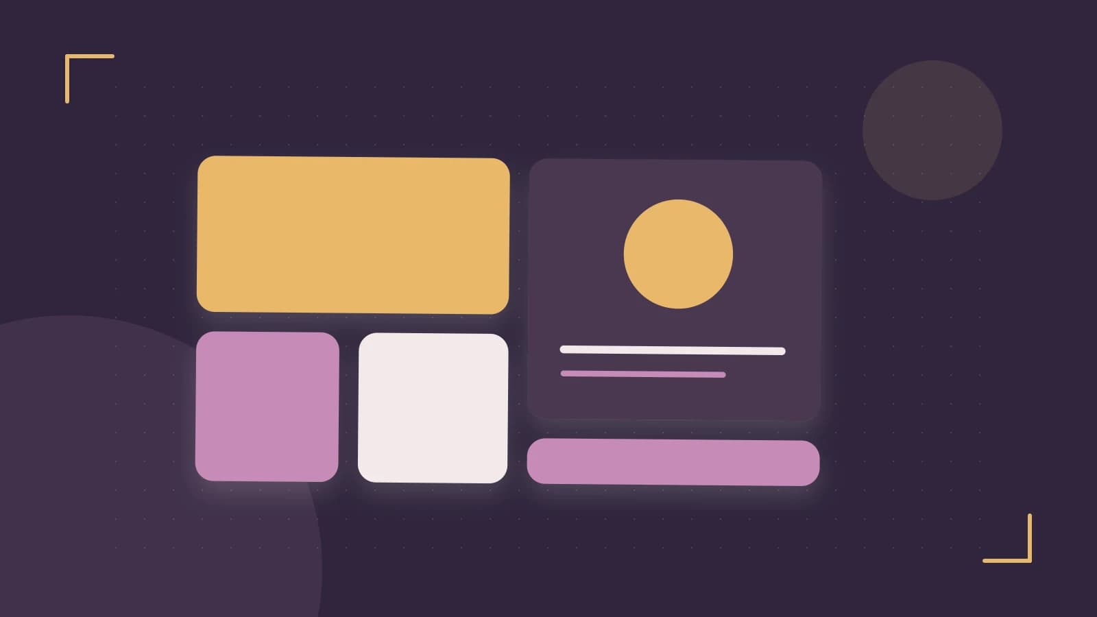 Editorial illustration of responsive browser layouts, overlapping design components and a color system