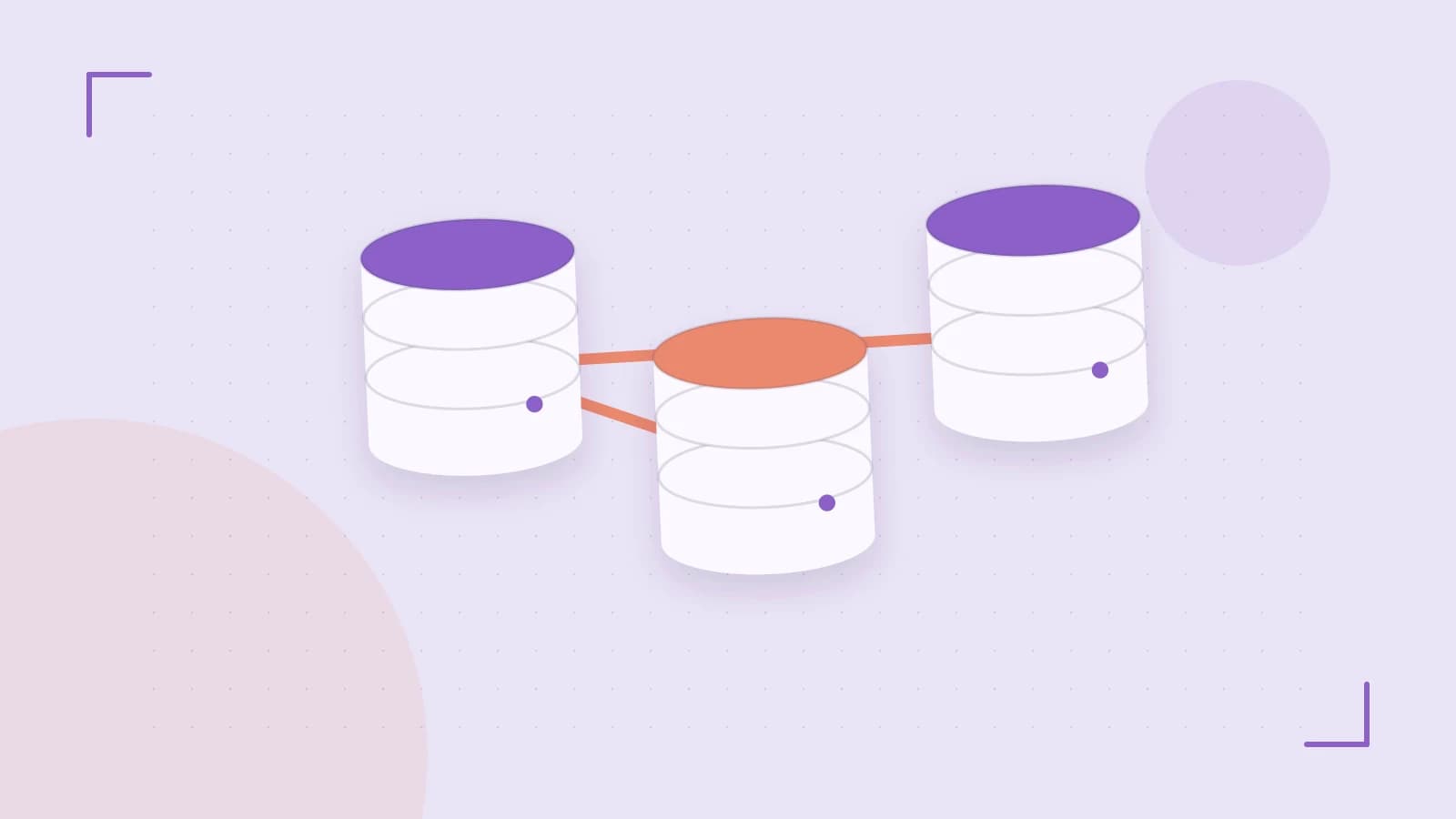 Editorial illustration of structured records, database cylinders and relationships between tables