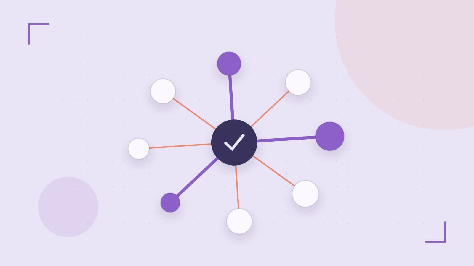 Editorial illustration of an algorithmic node graph with branching paths and a highlighted result