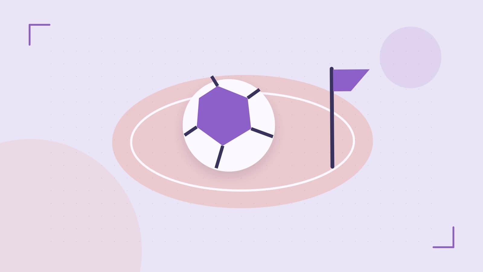 Editorial illustration of a stylized sports ball, stadium geometry and dynamic arcs