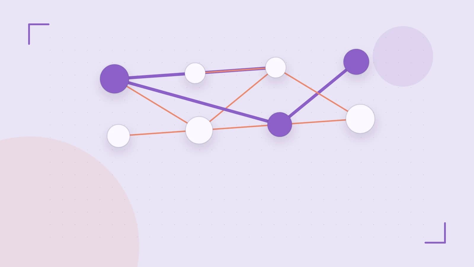 Editorial illustration of an algorithmic node graph with branching paths and a highlighted result