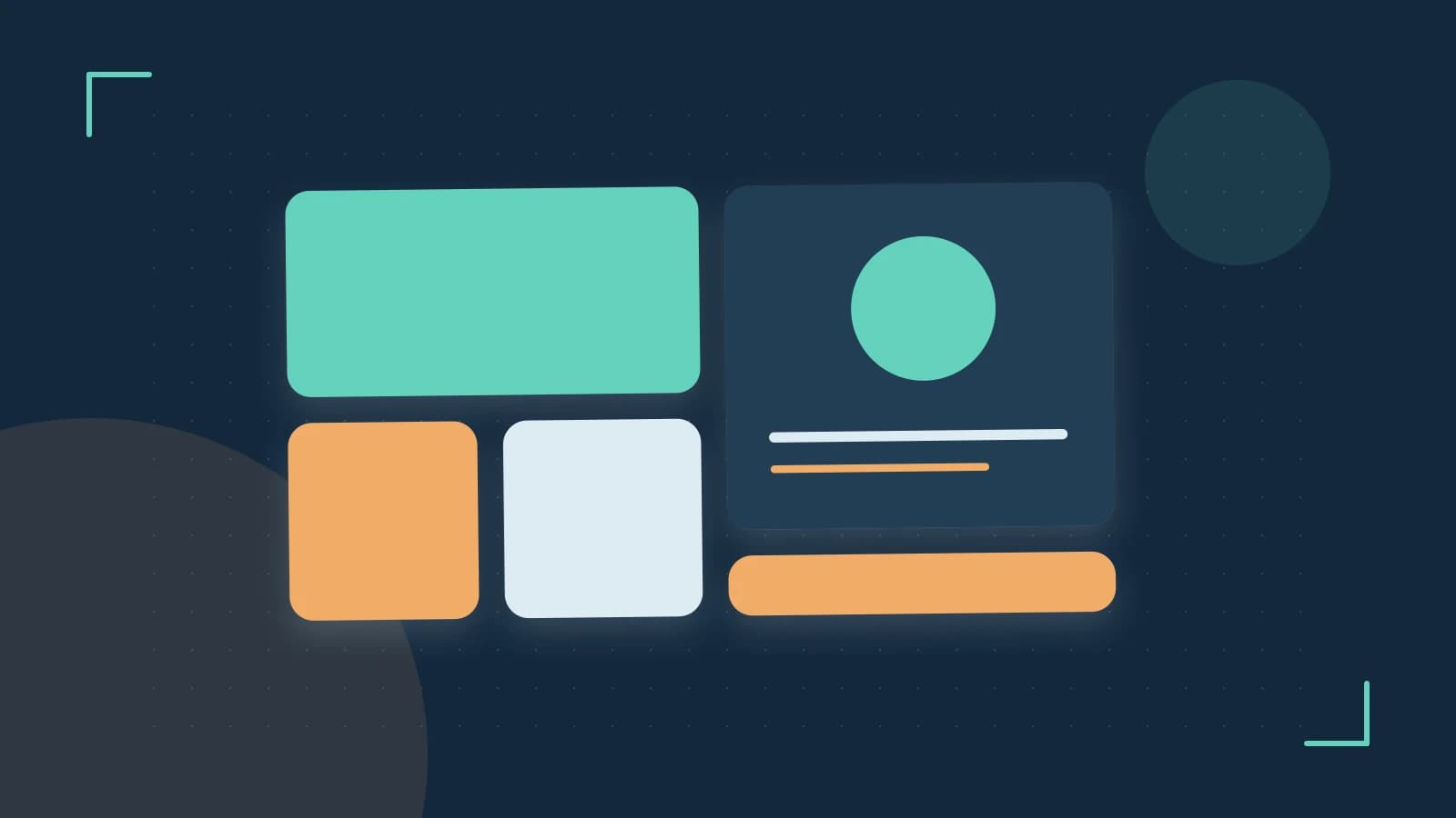 Editorial illustration of responsive browser layouts, overlapping design components and a color system