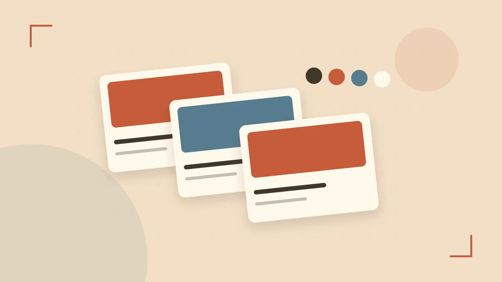 Editorial illustration of responsive browser layouts, overlapping design components and a color system