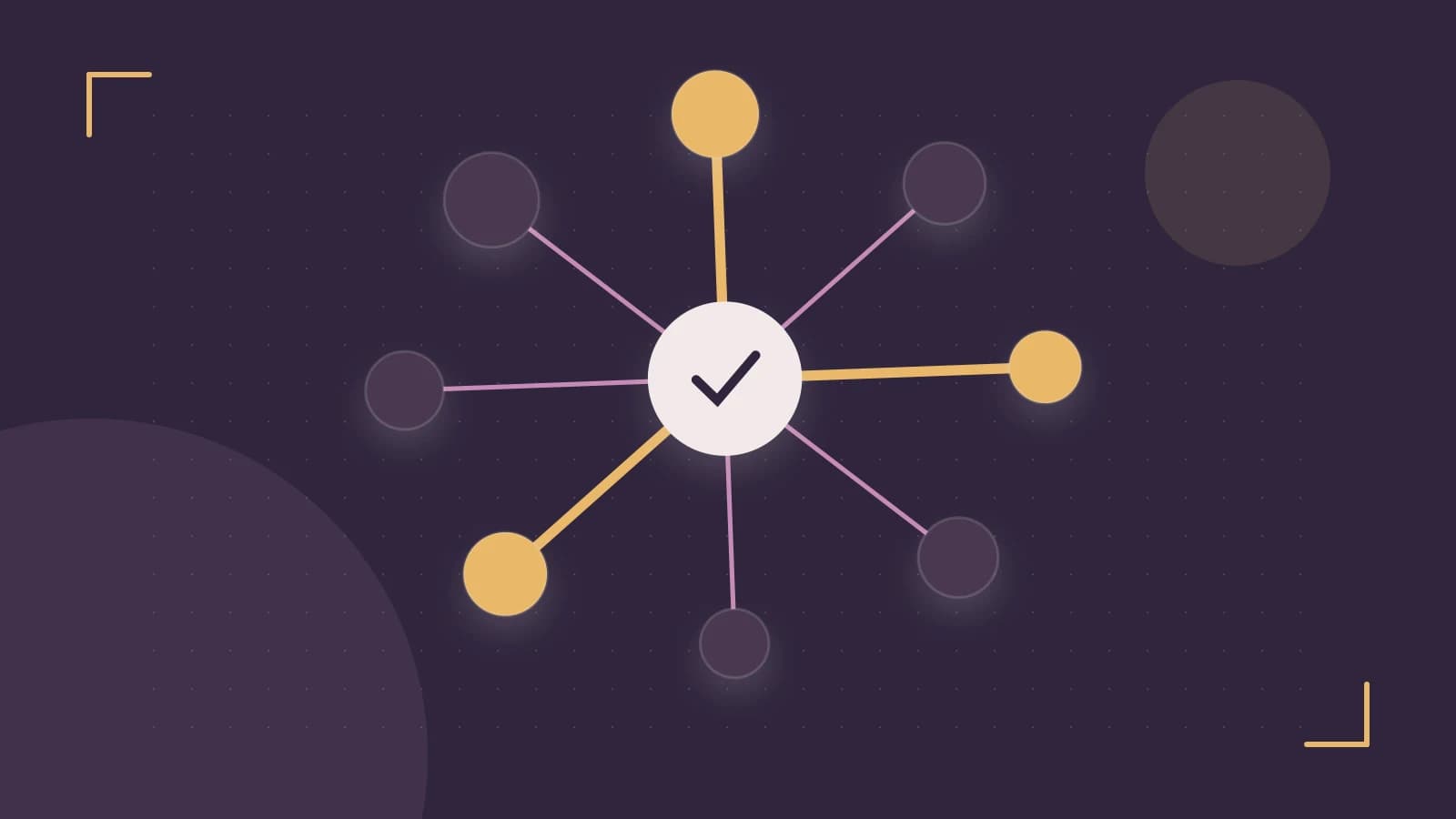 Editorial illustration of an algorithmic node graph with branching paths and a highlighted result
