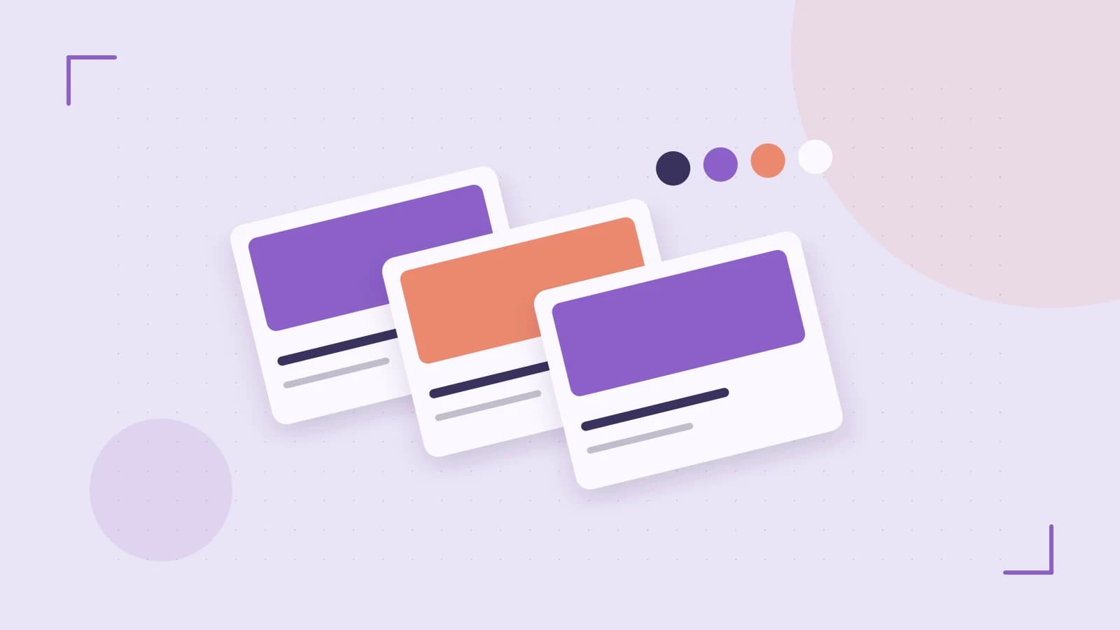 Editorial illustration of responsive browser layouts, overlapping design components and a color system