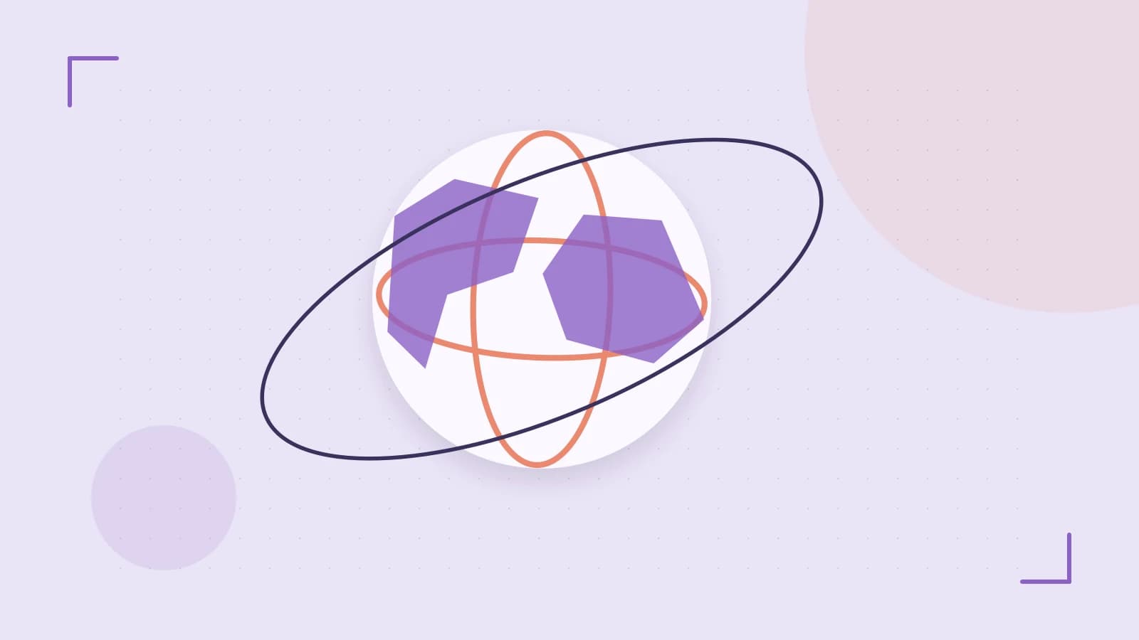 Editorial illustration of an editorial globe with meridians and layered geographic shapes
