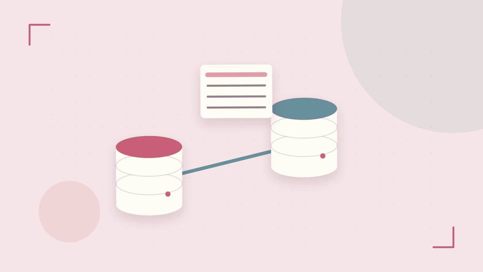 Editorial illustration of structured records, database cylinders and relationships between tables