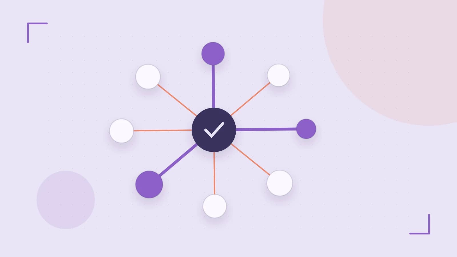 Editorial illustration of an algorithmic node graph with branching paths and a highlighted result