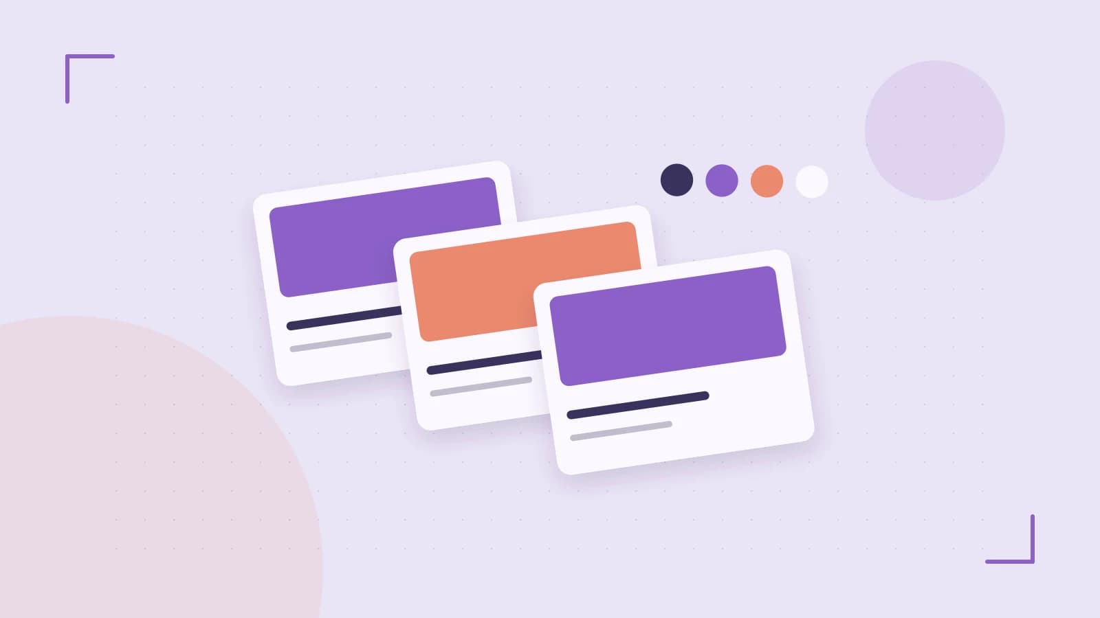 Editorial illustration of responsive browser layouts, overlapping design components and a color system