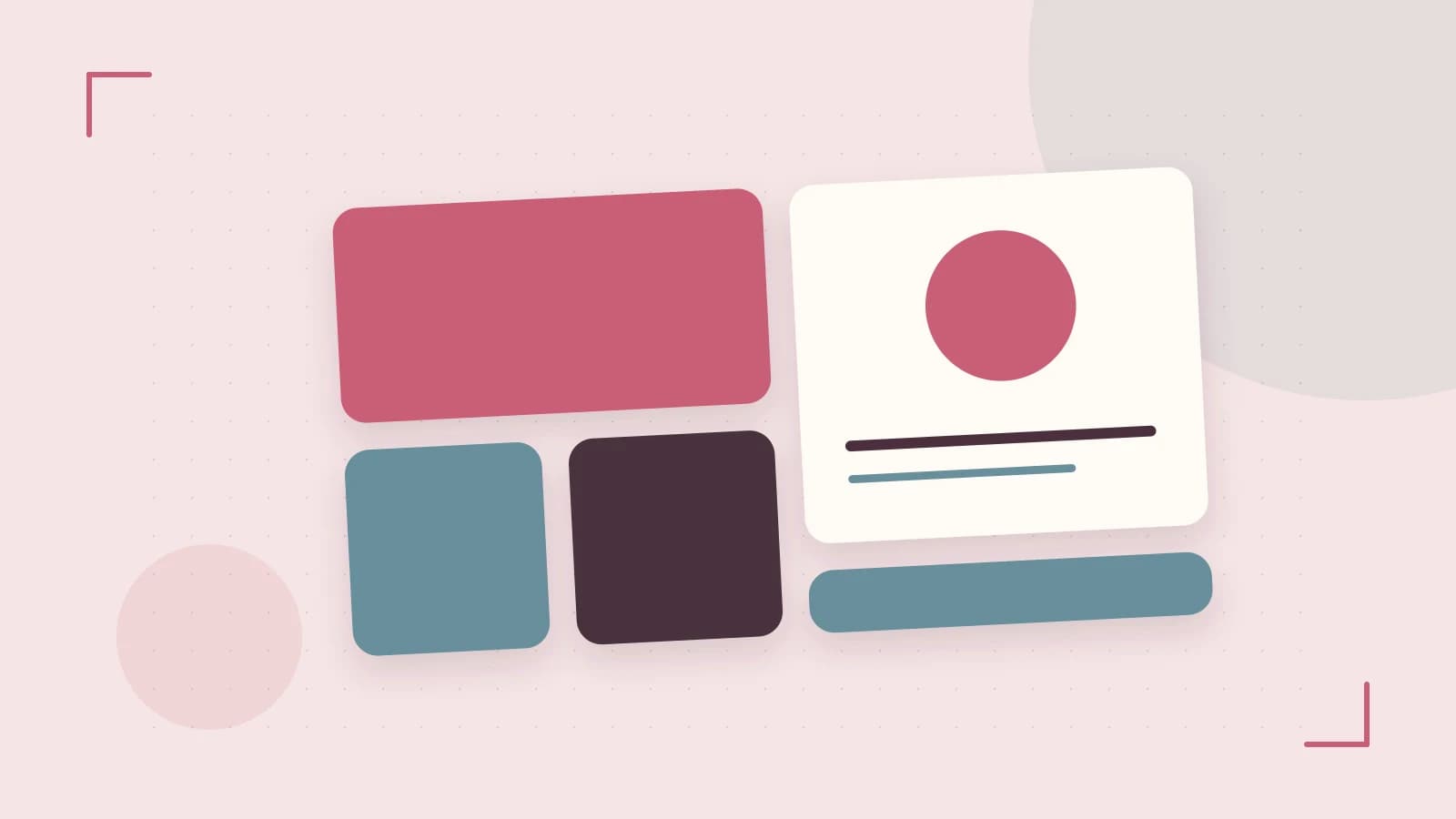 Editorial illustration of responsive browser layouts, overlapping design components and a color system