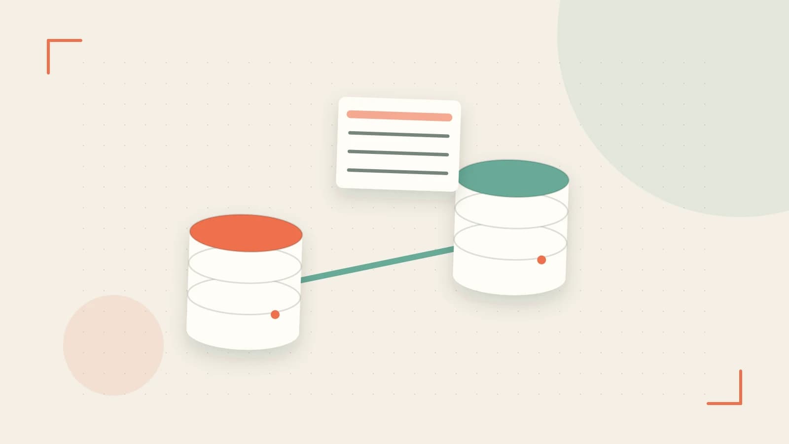 Editorial illustration of structured records, database cylinders and relationships between tables
